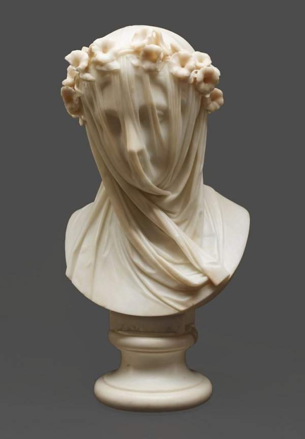 Мраморная скульптура девушки под вуалью. Рафаэль Монти, Италия, XIX в.