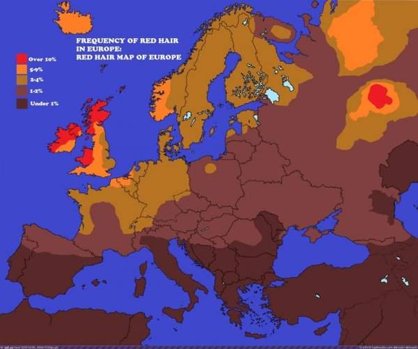 Карта рыжеволосых людей