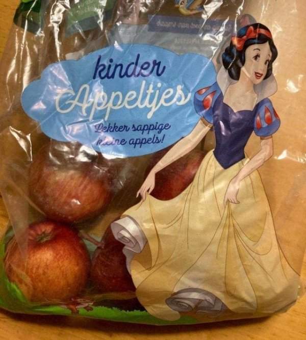 Белоснежка на упаковке с яблоками...хм...