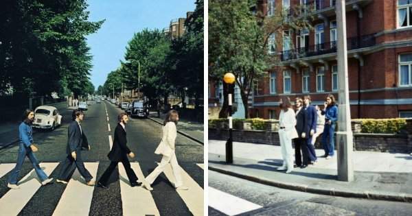 Снимок, сделанный за мгновение до создания легендарной обложки альбома The Beatles «Abbey Road»