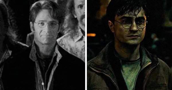 Одежда Гарри и Невилла во время битвы за Хогвартс копирует наряды их отцов на старой фотографии