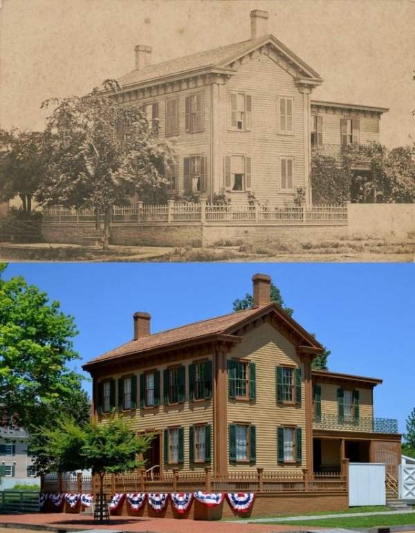 Дом Авраама Линкольна в 1861 году и сейчас. Спрингфилд, Иллинойс