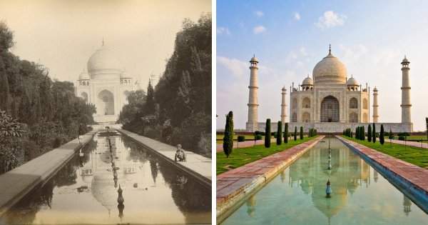 Тадж-Махал, Индия — конец 19 века и сейчас