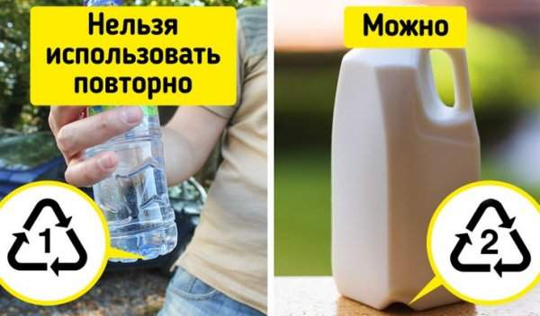 На пластиковых бутылках стоит маркировка, обозначающая тип пластика