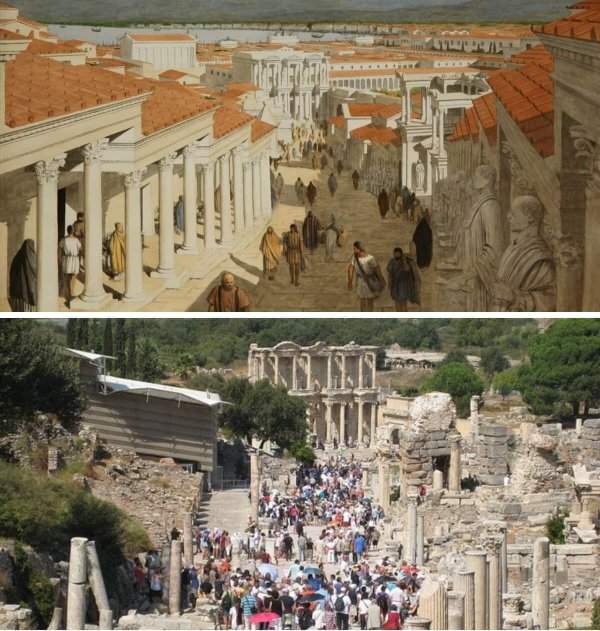 Улица в Эфесе, Турция во II веке и сейчас
