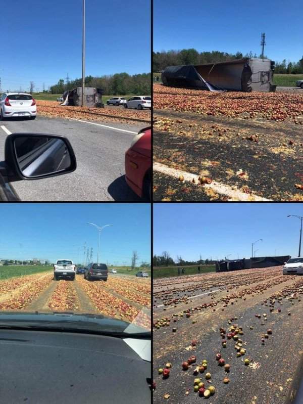 Перевернулся грузовик с яблоками