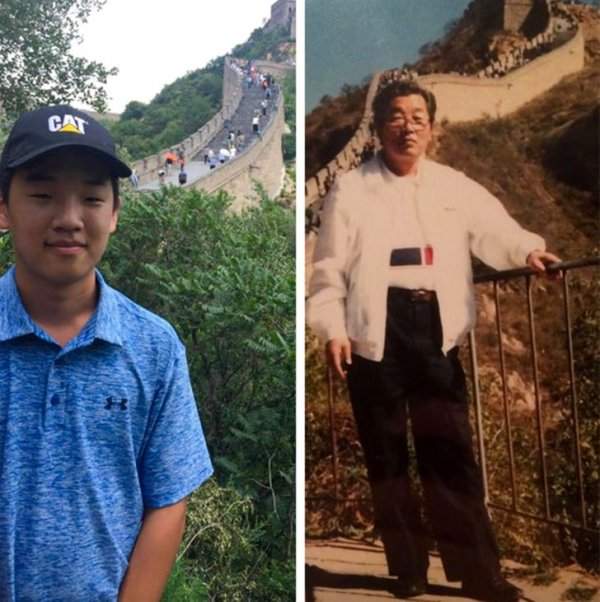 Я и дедушка у Великой китайской стены с разницей в 40 лет