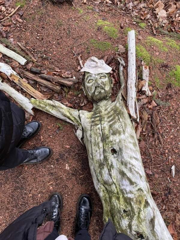 Деревянная скульптура в глуши леса