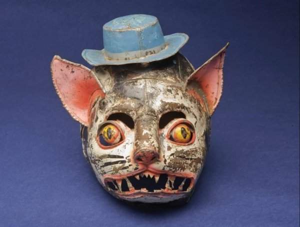 Расписная жестяная маска в виде кота, художественный музей Сан-Антонио