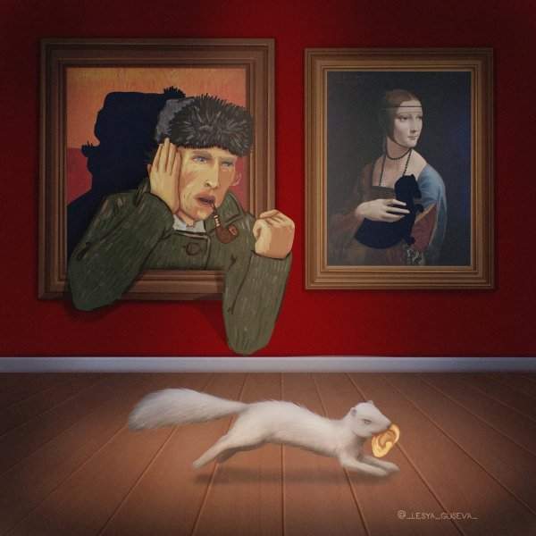 «Автопортрет с отрезанным ухом и трубкой» Ван Гога и «Дама с горностаем» Леонардо да Винчи