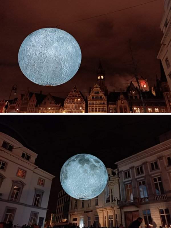 Лунная инсталляция Фестиваля света в Генте (Бельгия).