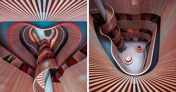Невероятная деревянная винтовая лестница в Гамбурге, Германия