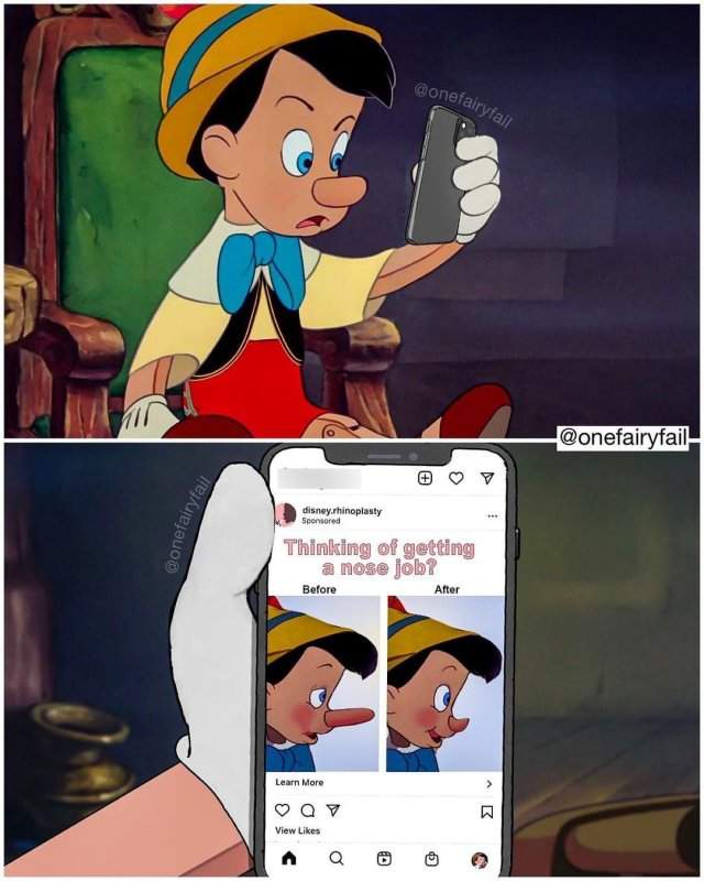 Реклама ринопластики в телефоне у Пиноккио