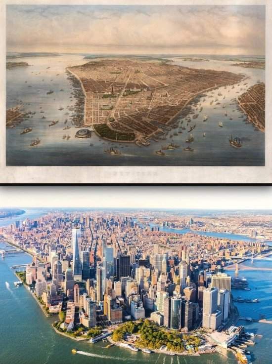 Манхэттен в 1851 и сегодня