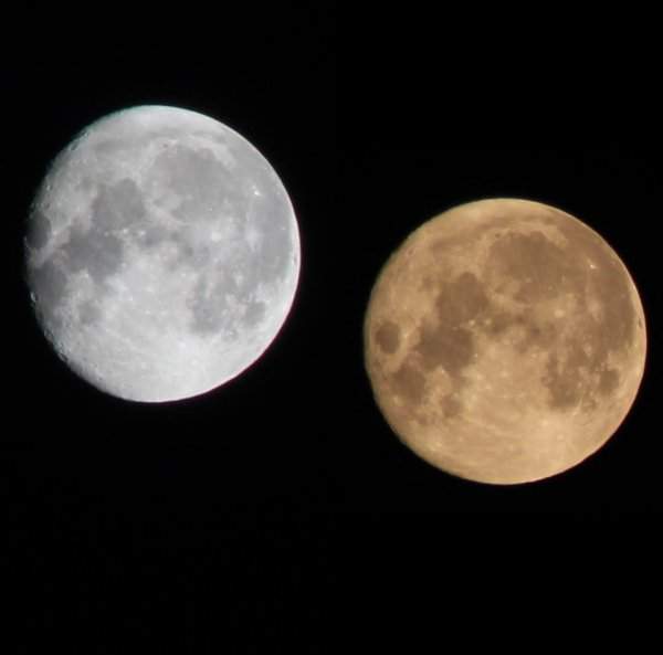 Фотография Луны в сравнении с той, которая была сделана во время лесных пожаров
