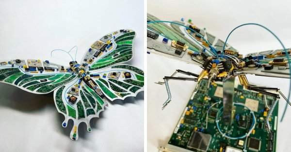 Бабочка из переработанной электроники