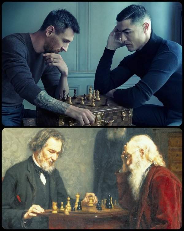 «Ветераны», Ричард Крейфельдс, 1886 — с этой картиной автор работ сравнил игру в шахматы двух известных футболистов