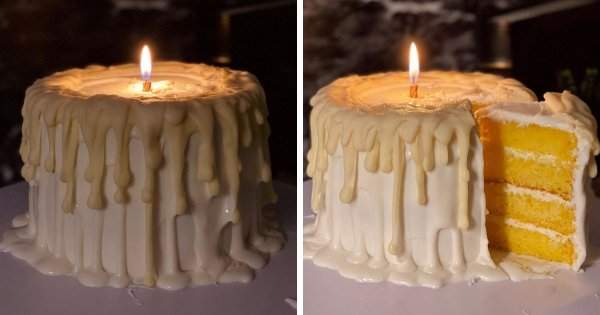 Торт в виде одной огромной горящей свечи