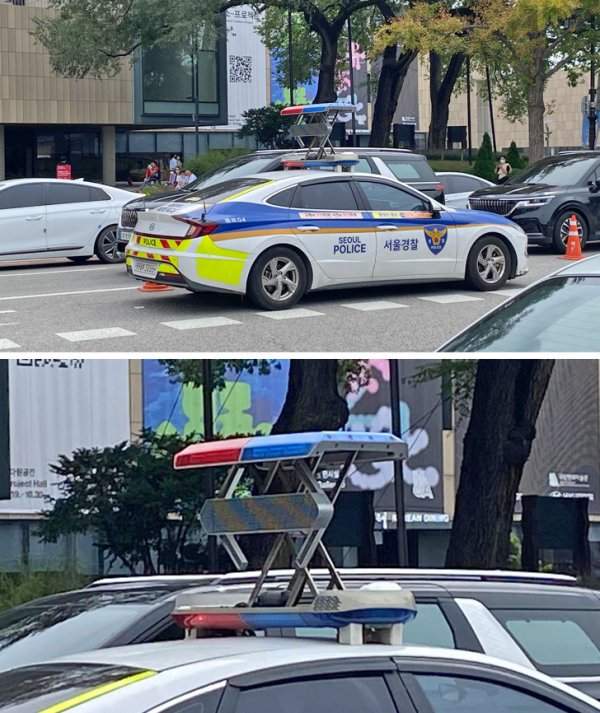 Полицейские машины в Южной Корее оснащены электронными табло, которые выдвигаются вверх вместе с мигалками