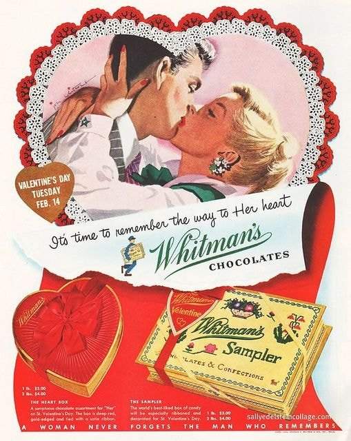 Реклама шоколада из 50-х, ко дню Святого Валентина
