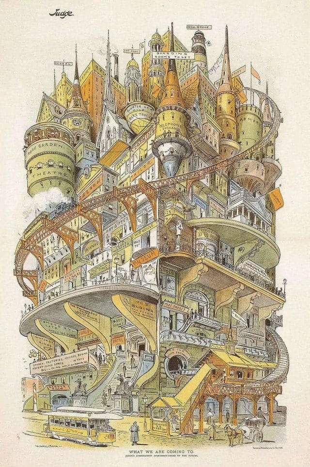 Вертикальный город будущего из журнала «Judge», 1895 год