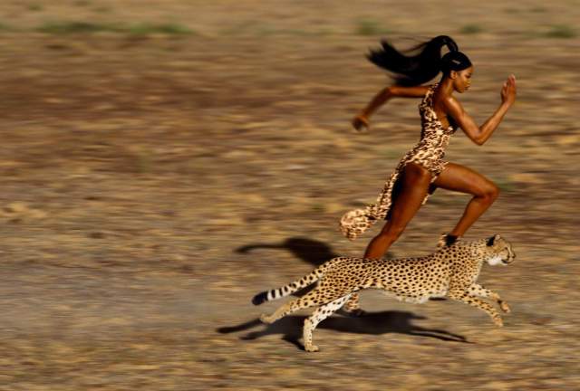 Наоми Кэмпбелл с леопардом
