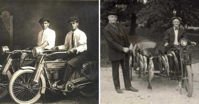 Уильям Харли и Артур Дэвидсон на своих мотоциклах