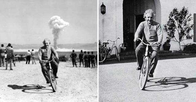 Альберт Эйнштейн на фоне взрыва