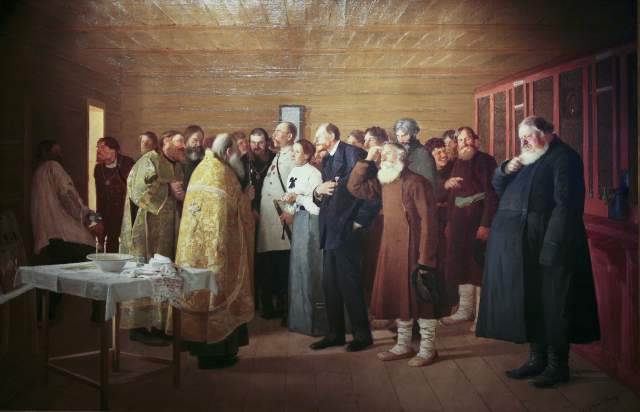 «Освящение монополии» (Молебен в казенке), Николай Орлов, 1894 год