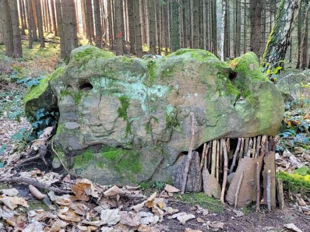 «Гигантский камень, похожий на голову тираннозавра. Для большего сходства кто-то додумался соорудить пасть из веток»