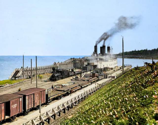 Паром-ледокол &quot;Байкал&quot; у причала, 1903 год.